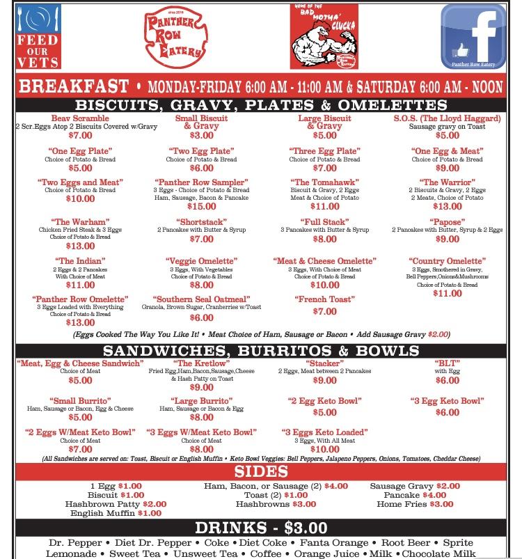 Panther Row Eatery Menu image 1