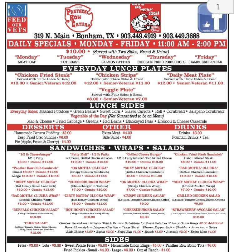 Panther Row Eatery Menu image 3
